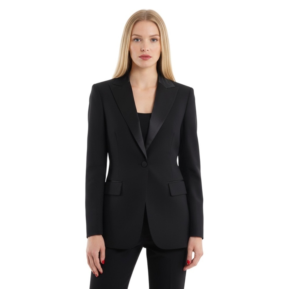 MAX MARA BLACK SATIN LAPEL BLAZER JACKET WOMAN